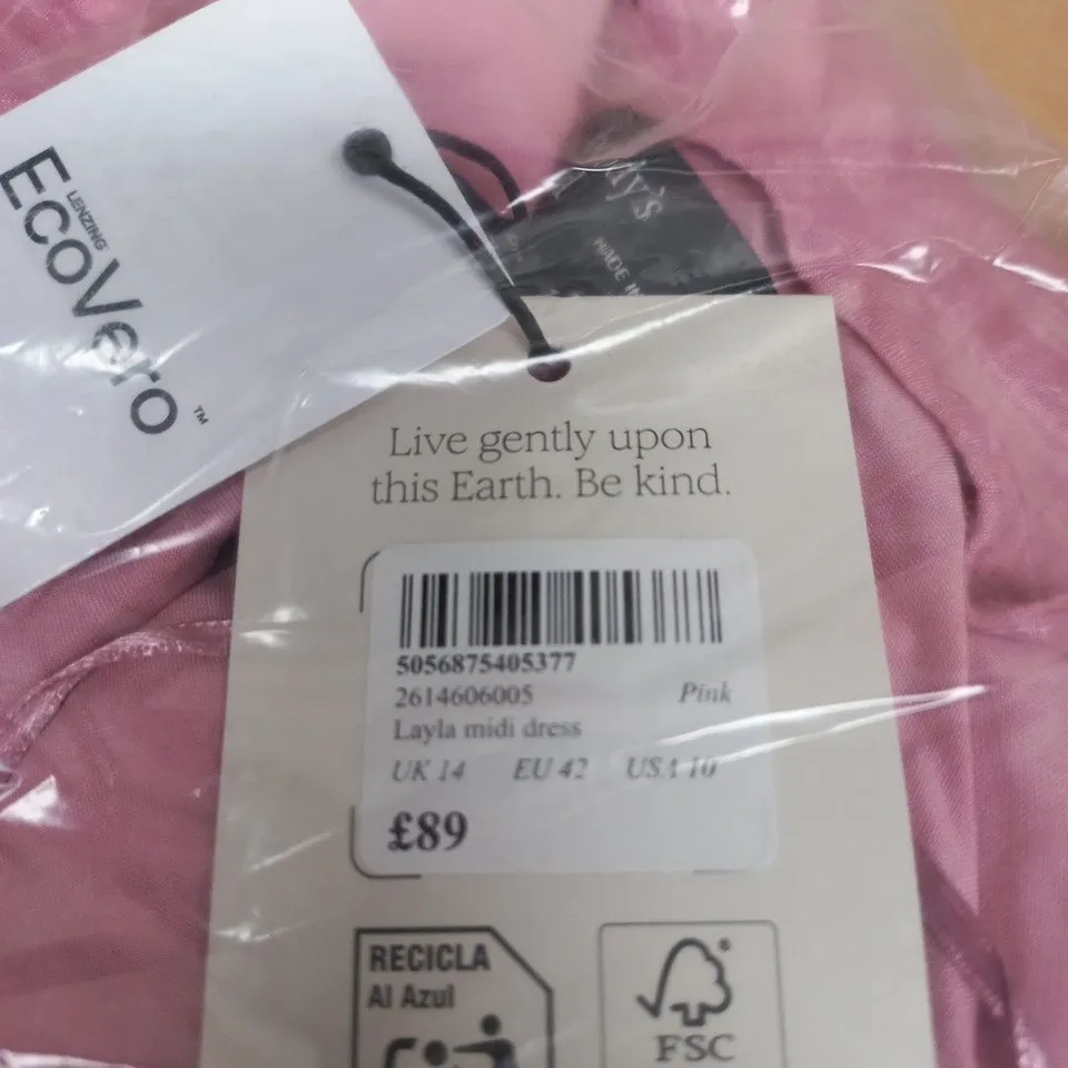 NOBODY'S CHILD LAYLA MIDI DRESS – PINK, UK 14 (EU 42) – ECOVERO