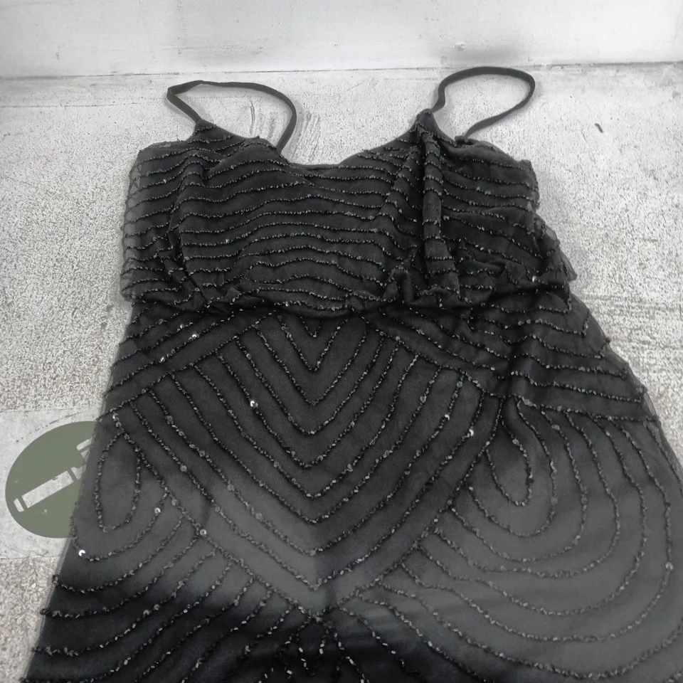 ADRIANNA PAPELL BLACK SEQUIN WAVE DRESS – UK 14