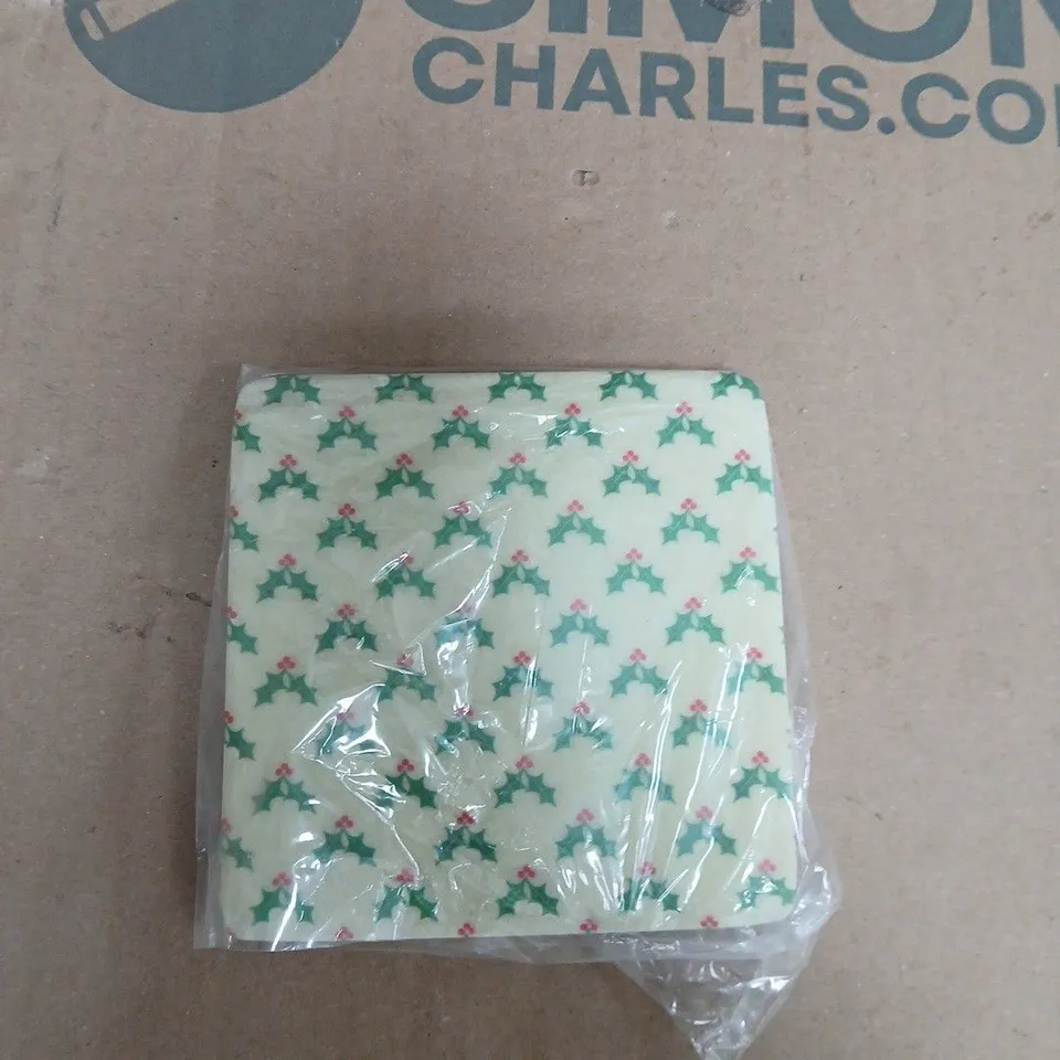 BOX OF APPROXIMATELY 70 GISELA GRAHAM CHRISTMAS HOLLY CERAMIC COASTERS
