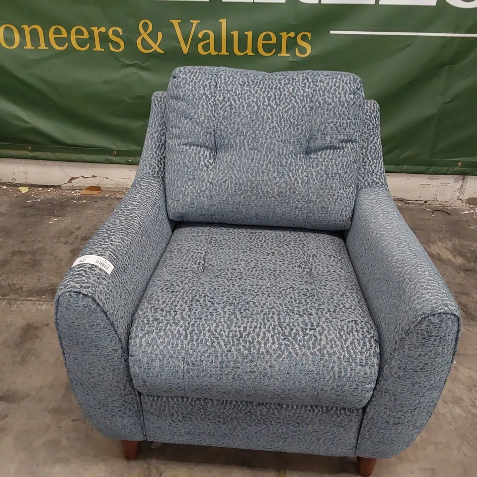 QUALITY BRITISH DESIGNER G PLAN EDWARD ARMCHAIR CHELSEA BLUE FABRIC 