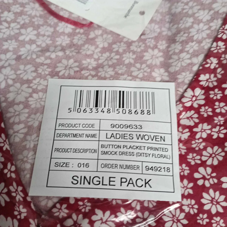 BORNMARCHÉ LADIES WOVEN SMOCK DRESS – PINK DITSY FLORAL, BUTTON PLACKET, UK SIZE 16