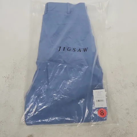 BAGGED JIGSAW LINEN PLEAT TAPERED TROUSERS IN BLUE - UK 8