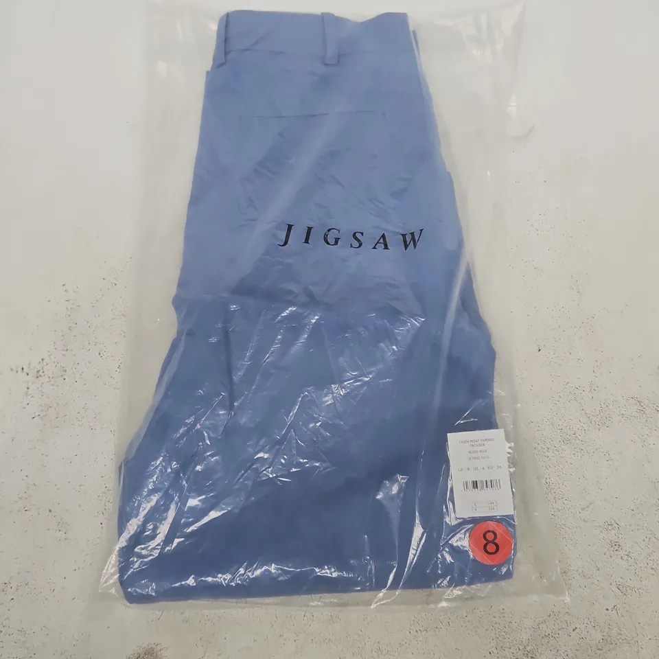 BAGGED JIGSAW LINEN PLEAT TAPERED TROUSERS IN BLUE - UK 8