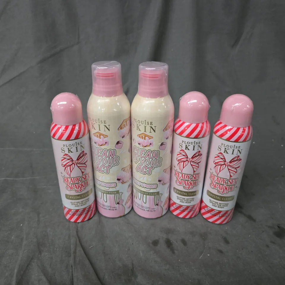 5 PLOUISE PRODUCTS TO INCLUDE GOOEY S'MORES WHIPPED BODY FOAM & CRYSTAL CLEAR GLITTER SETTING SPRAY
