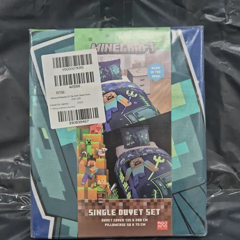 MINECRAFT BEWARE OF THE DARK GLOW-IN-THE-DARK SINGLE DUVET COVER SET