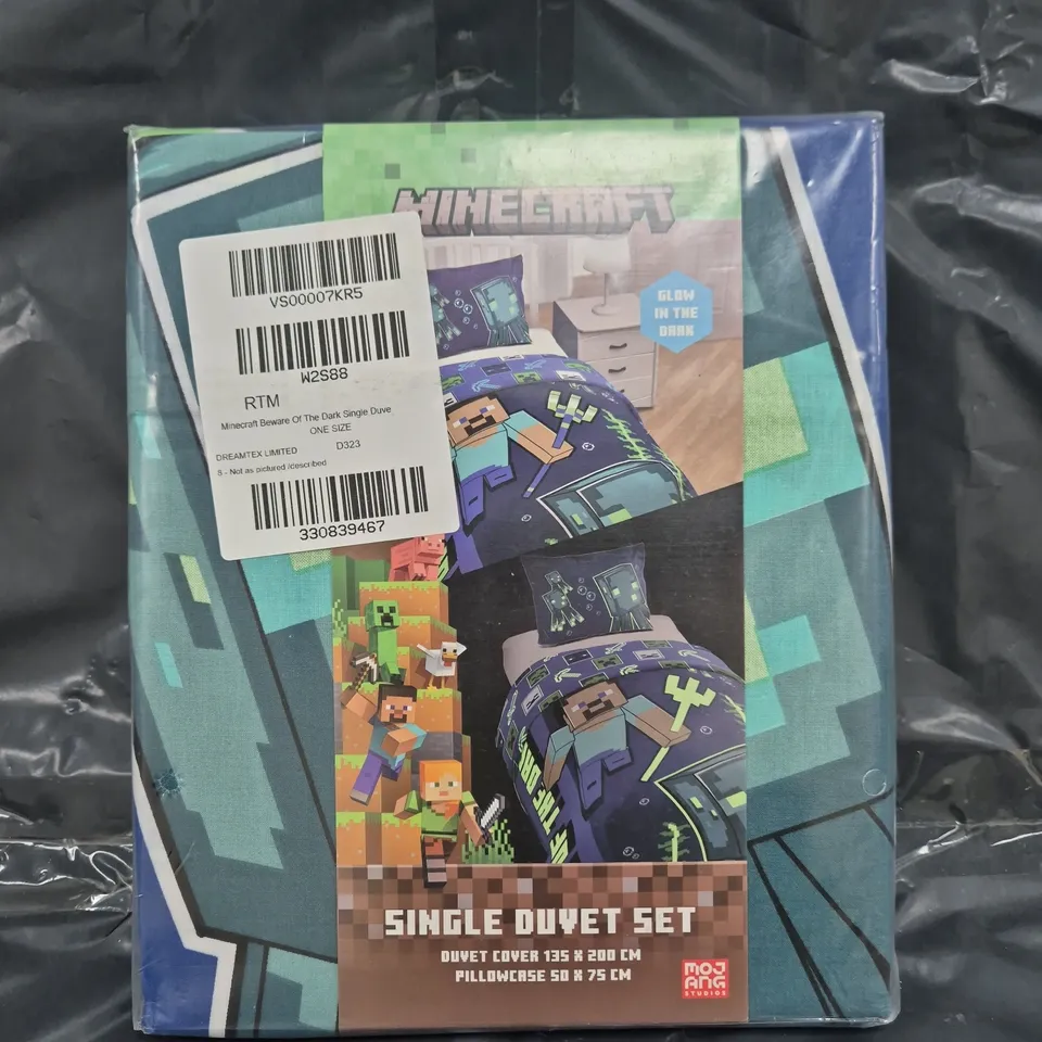 MINECRAFT BEWARE OF THE DARK GLOW-IN-THE-DARK SINGLE DUVET COVER SET