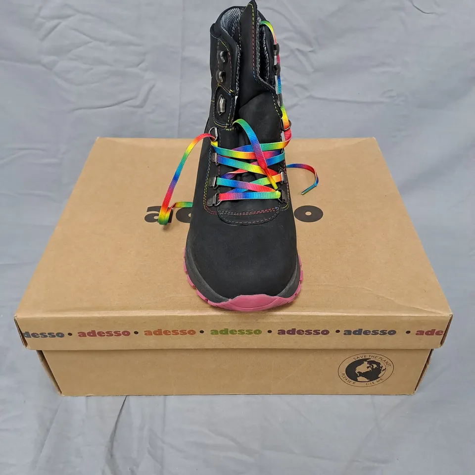 ADESSO WOMEN'S BLACK BOOTS WITH RAINBOW LACES - 6.5