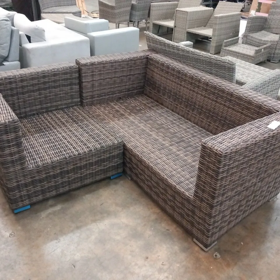 TWO ASSORTED RATTAN EFFECT SOFA SECTIONS