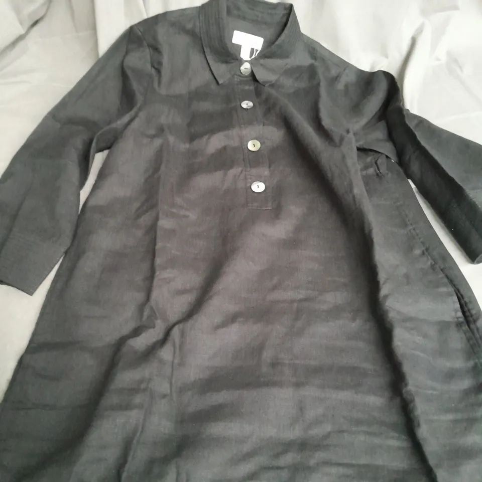 WHITE LABEL LINEN SHIRT DRESS WITH OVERSIZED BUTTONS IN BLACK - SIZE 12