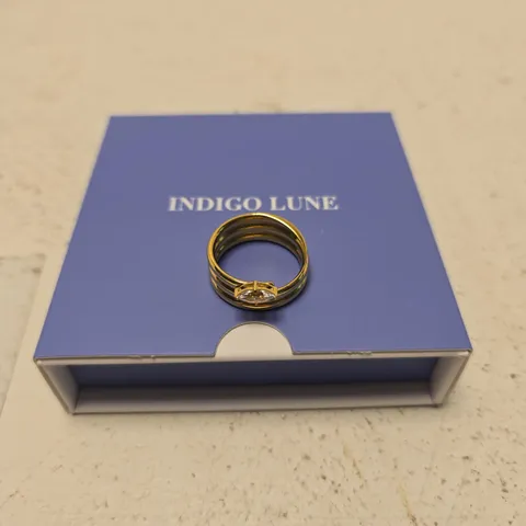 INDIGO LUNE GOLD-TONE RING WITH CLEAR GEMSTONE