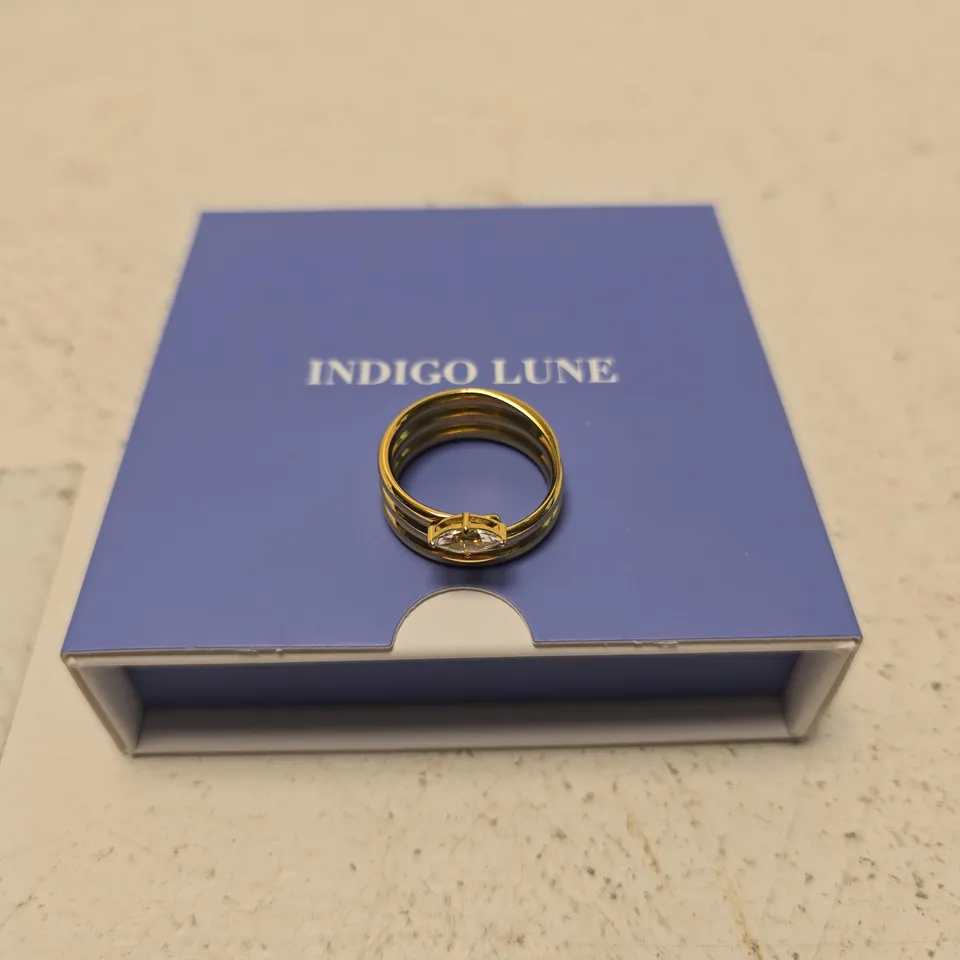 INDIGO LUNE GOLD-TONE RING WITH CLEAR GEMSTONE