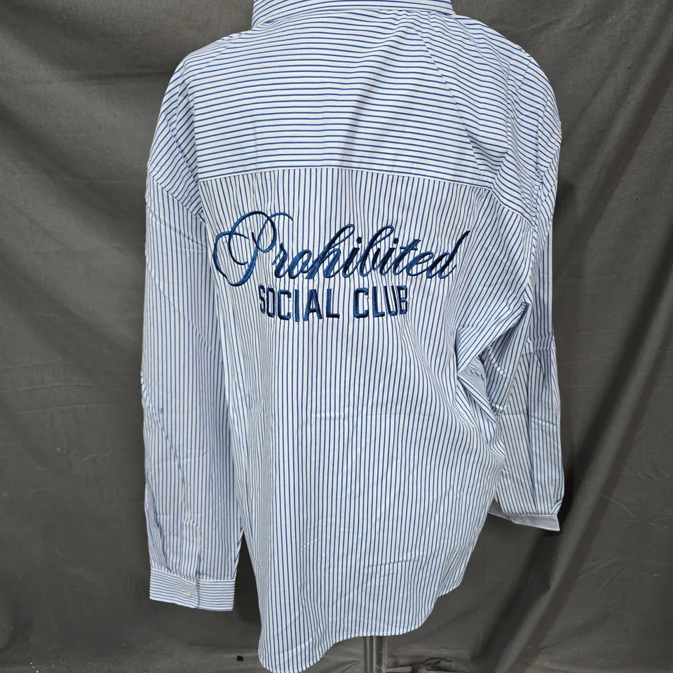 PROHIBITED SOCIAL CLUB DRESS SHIRT IN BUSINESS BLUE STRIPE SIZE XL