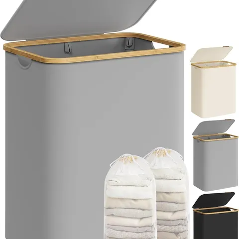 BOXED SONGMICS 2-SECTION LARGE LAUNDRY HAMPER, 130L, 52×38.5×70.5CM, DOVE GREY