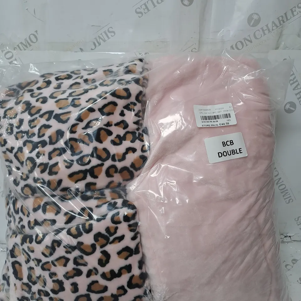 BCB DOUBLE DUVET VELVET 4 PIECE PINK AND ANIMAL PRINT 