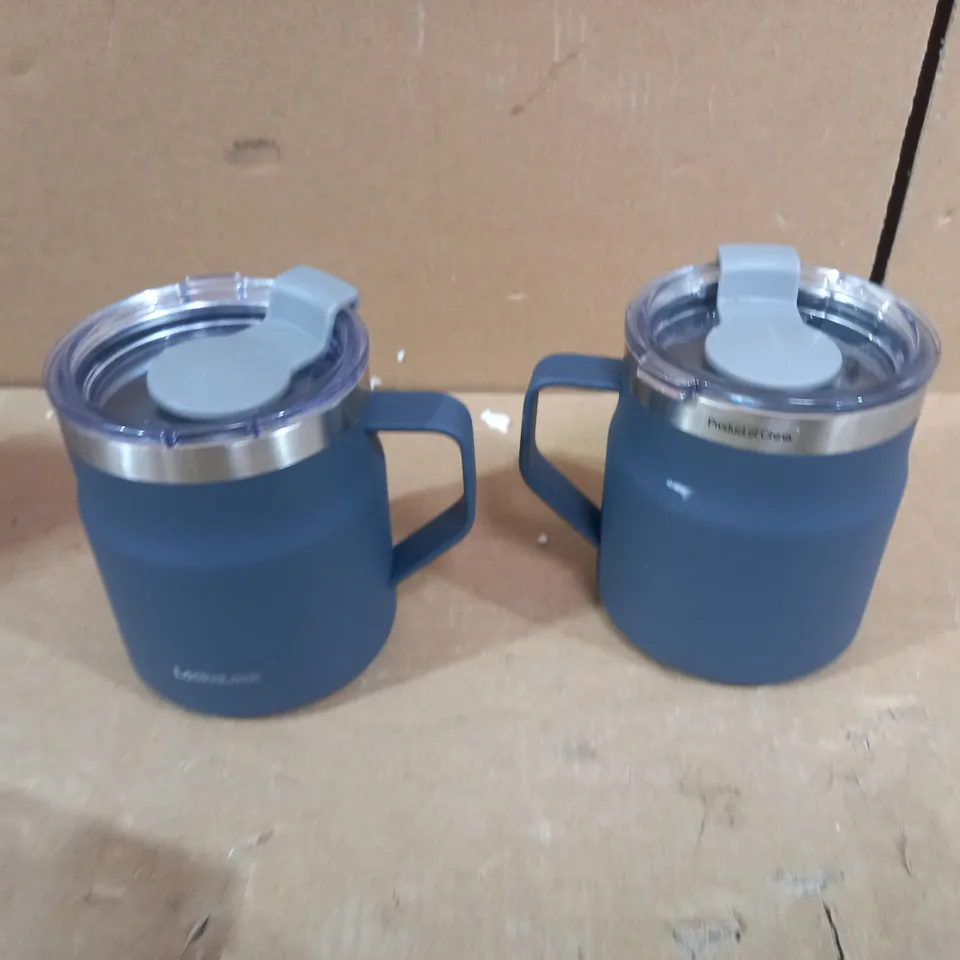 LOCK & LOCK SET OF INSULATED STAINLESS STEEL MUGS - NAVY/GREY