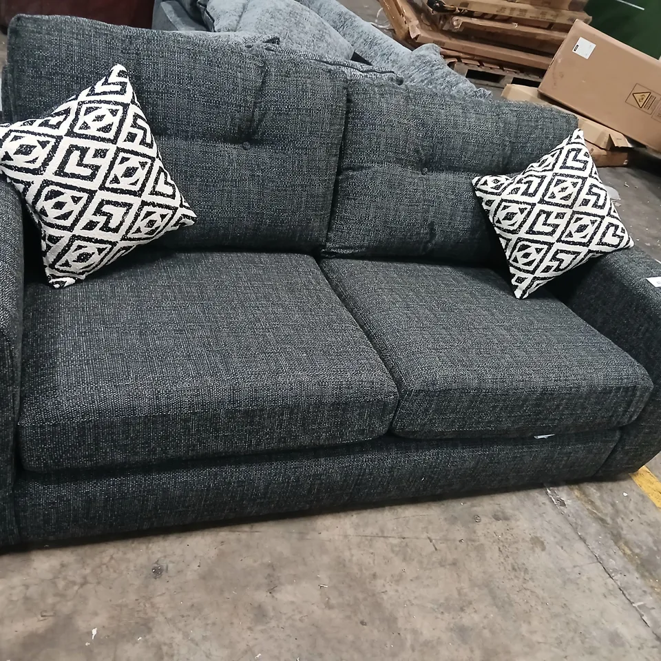 PRENT GREY FABRIC HIGH BACK THREE SEATER SOFA