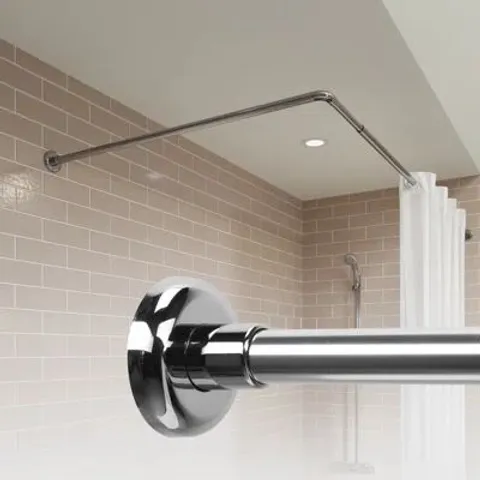 BOXED L SHAPED FIXED SHOWER CURTAIN RAIL CHROME