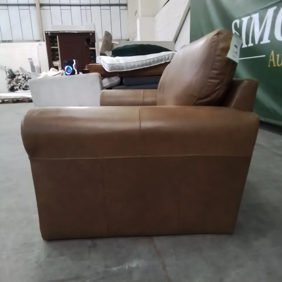 QUALITY DESIGNER 3 SEATER LEATHER UPHOLSTERED BROWN SOFA