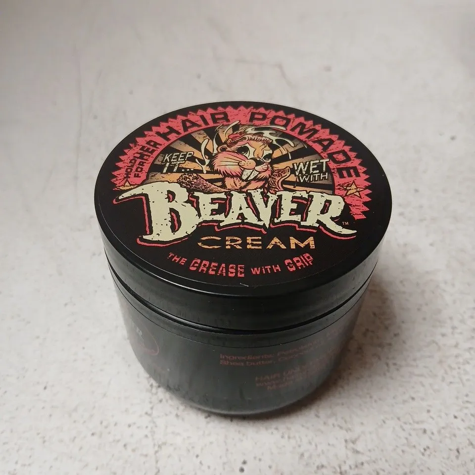 BOX OF APPROXIMATELY 48 X BEAVER CREAM HAIR POMADE TIN – BLACK ROUND METAL CONTAINER - 100G