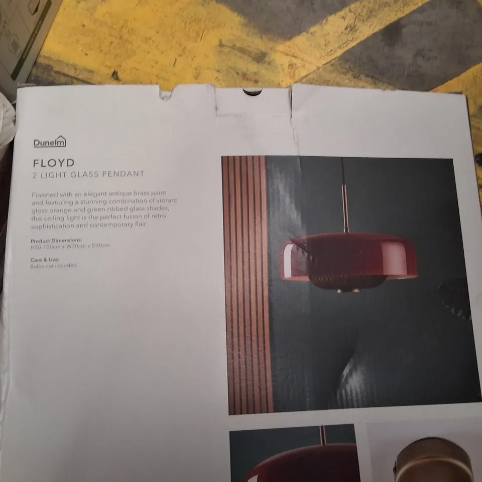 BOXED DUNELM FLOYD 2-LIGHT GLASS PENDANT CEILING LIGHT