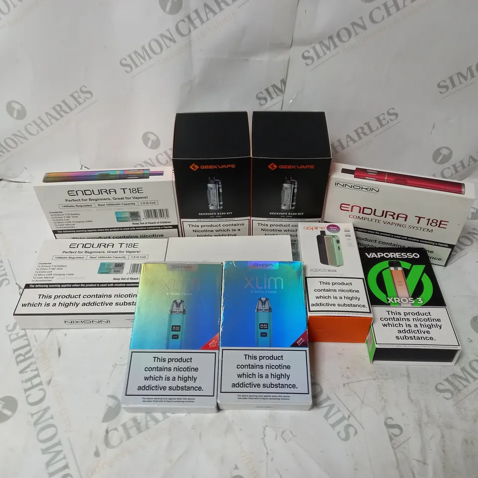 BOX OF APPROXIMATELY 10 ASSORTED E-CIG PRODUCTS TO INCLUDE GEEKVAPE, ASPIRE, OXVA 