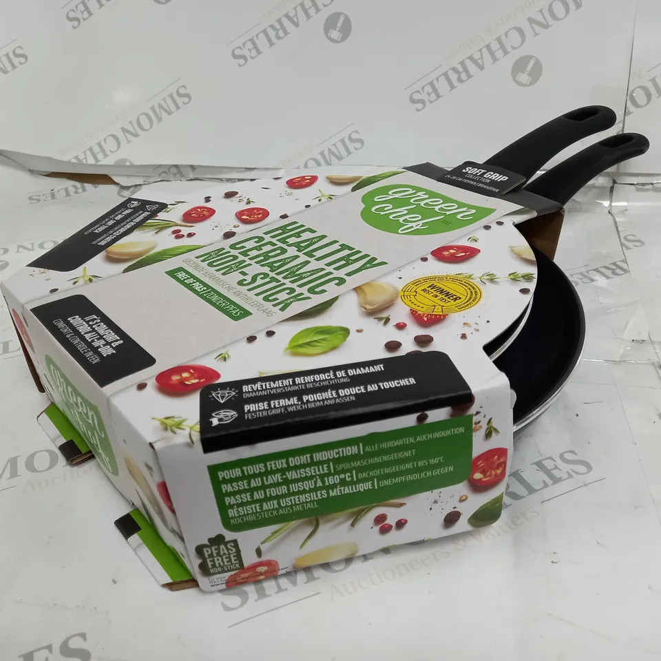 GREENCHEF HEALTHY CERAMIC NON STICK COOKING PANS - 24-28CM SOFT GRIP