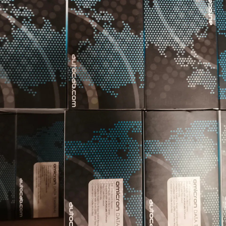 BOX TO INCLUDE APPROXIMATELY 18 BOXES OF AUTOCAB OMICRON DATA TERMINAL ACCESSORIES
