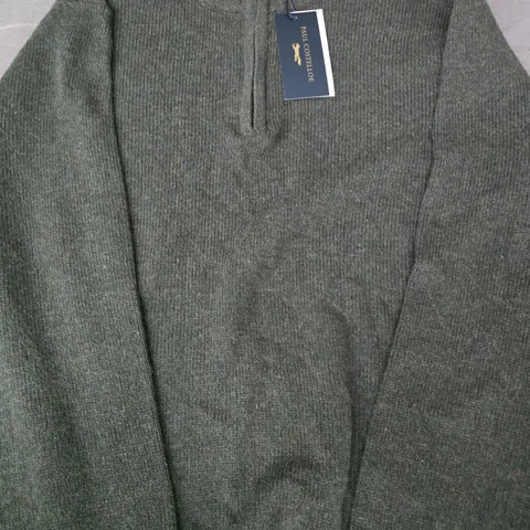 PAUL COSTELLOE LONG SLEEVE 1/4 ZIP JUMPER IN DARK GREEN SIZE MEDIUM