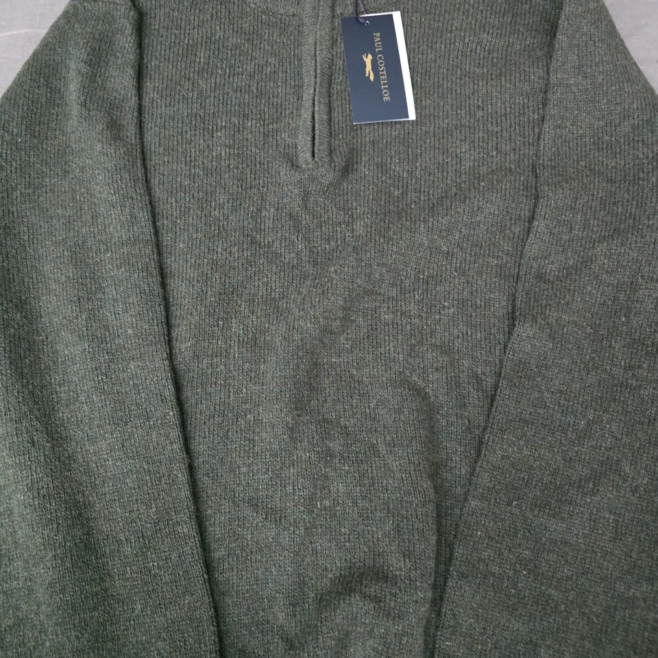 PAUL COSTELLOE LONG SLEEVE 1/4 ZIP JUMPER IN DARK GREEN SIZE MEDIUM