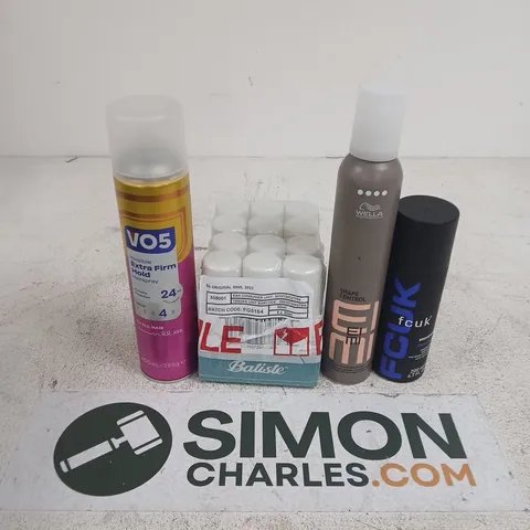 APPROXIMATELY 15 ASSORTED AEROSOLS TO INCLUDE FCUK BODYSPRAY, VO5 HAIR SPRAY, WELLA SHAPE CONTROL, ETC