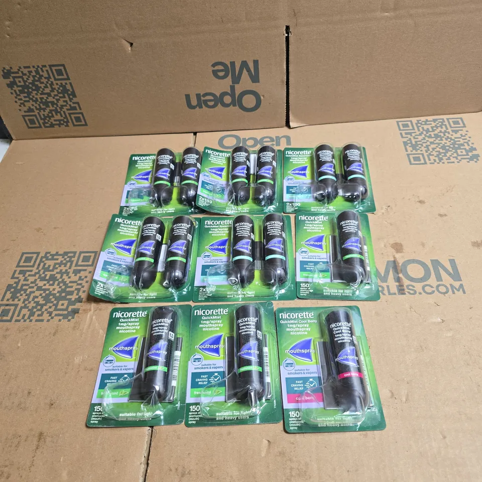 9 X ASSORTED NICORETTE QUICK MIST PRODUCTS