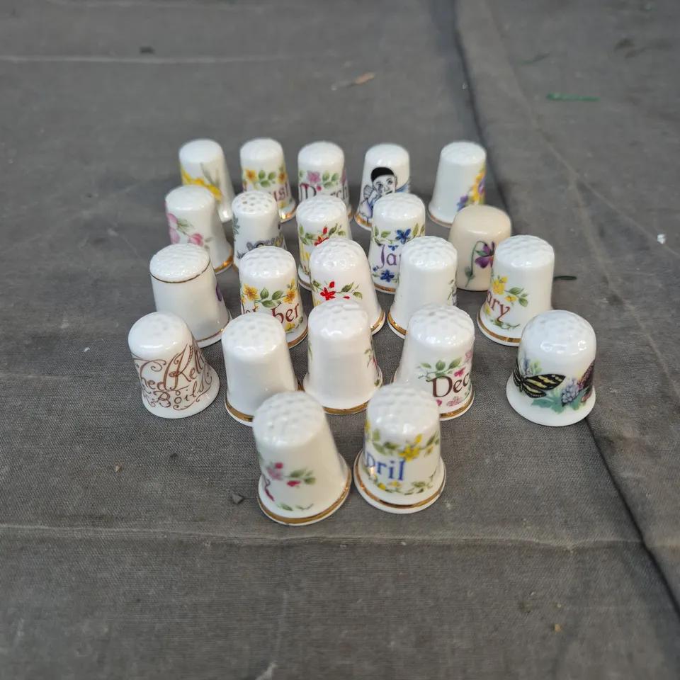 BONE CHINA ENGLAND ASSORTED THIMBLES SET OF 22 WITH FLORAL MOTIFS