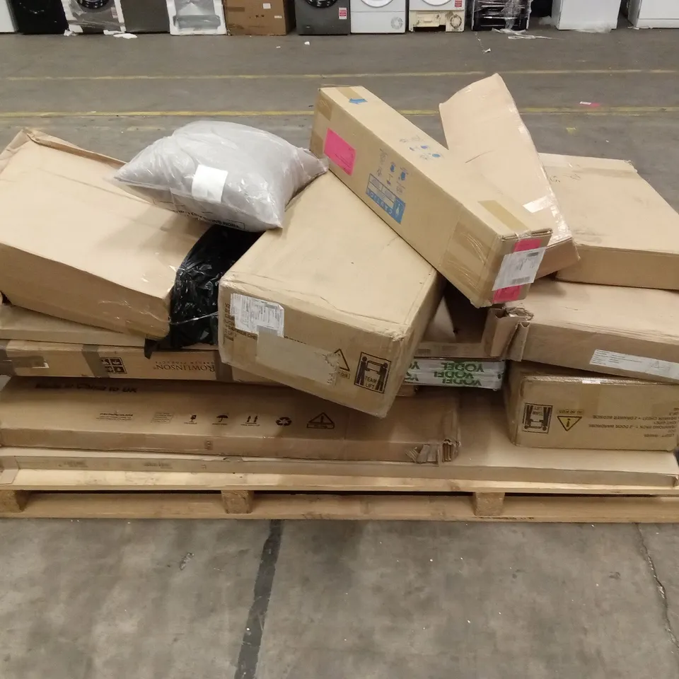 PALLET OF ASSORTED INCOMPLETE DESIGNER FURNITURE PARTS AND PIECES 