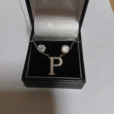 DIAMONIQUE 1.9CT TW INITIAL PENDANT & EARRING SET IN BAUBLE STERLING SILVER 
