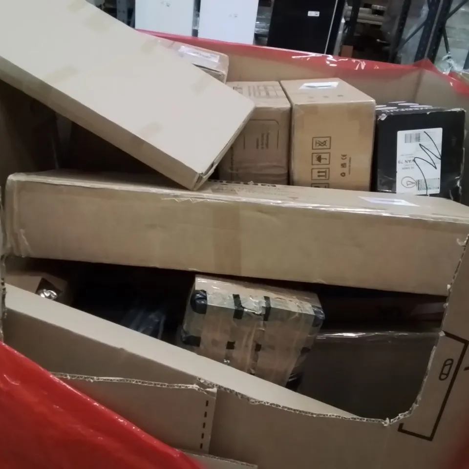 PALLET OF ASSORTED HOUSEHOLD GOODS AND PRODUCTS TO INCLUDE;POOL CUE,AREA RUG,WALL MOUNTED CHIN UP