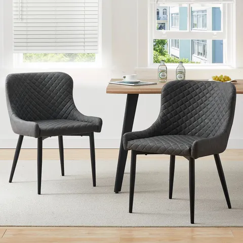 BOX CONTAINING PAIR OF GREY FAUX LEATHER UPHOLSTERED SIDE/DINING CHAIRS