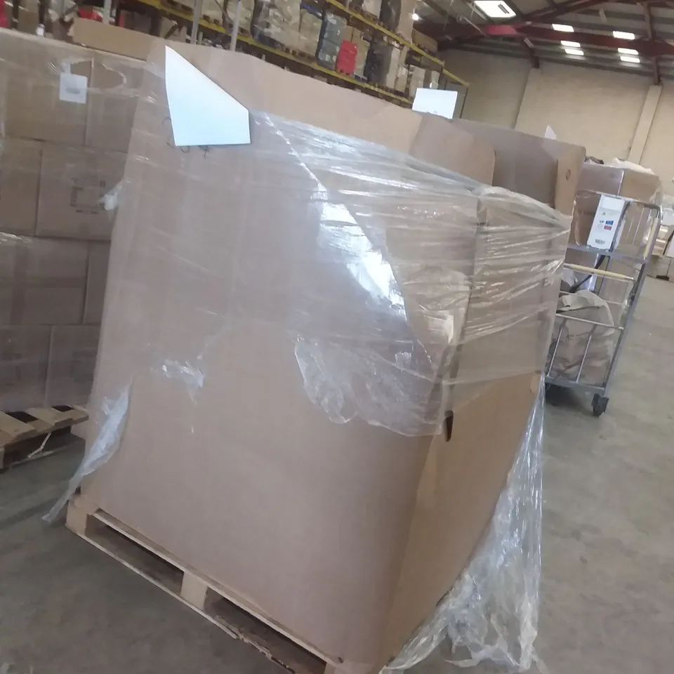 PALLET OF ASSORTED ITEMS INCLUDING TRUE INNOVATIONS TASK CHAIR, PIZZA STONE & PEEL SET, FAUCET, STAND STYLE ELECTRIC FIREPLACE HEATER, LIVE 4 GADGETS TOILET SEAT, RECCI BEDDING 