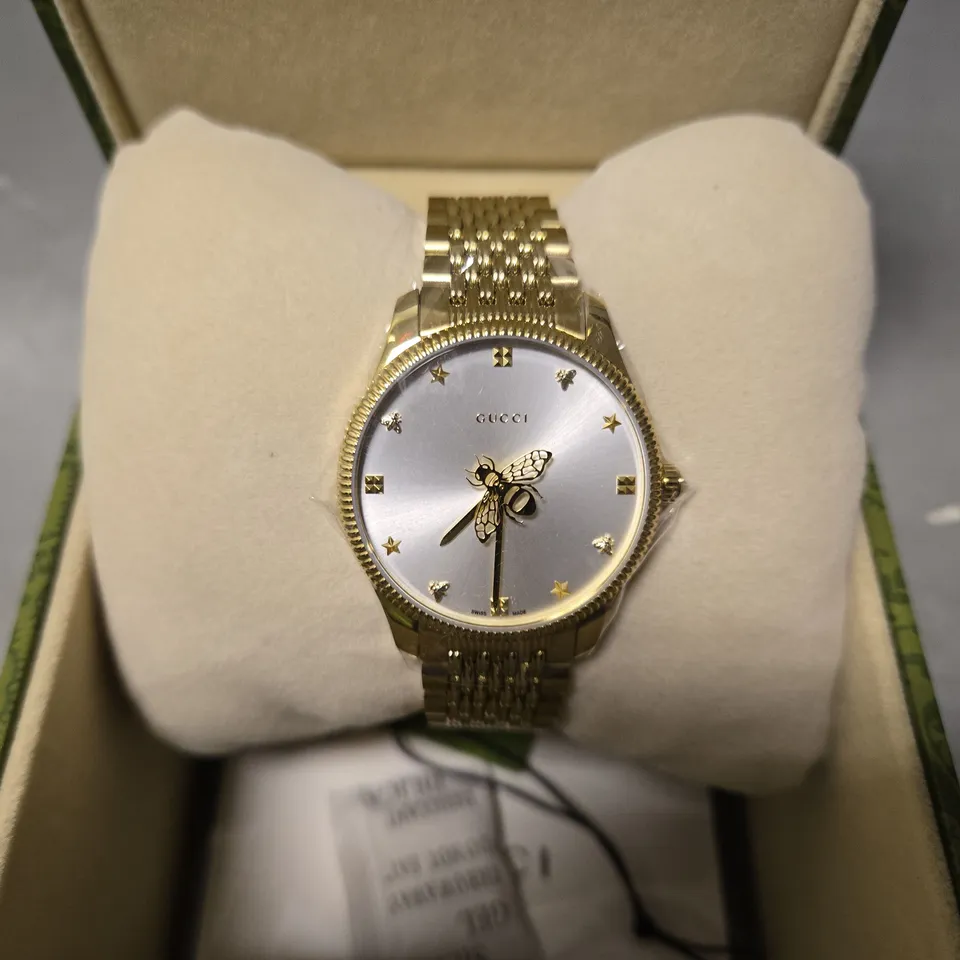 BOXED GUCCI UNISEX G-TIMELESS GOLD PLATED BEE WATCH
