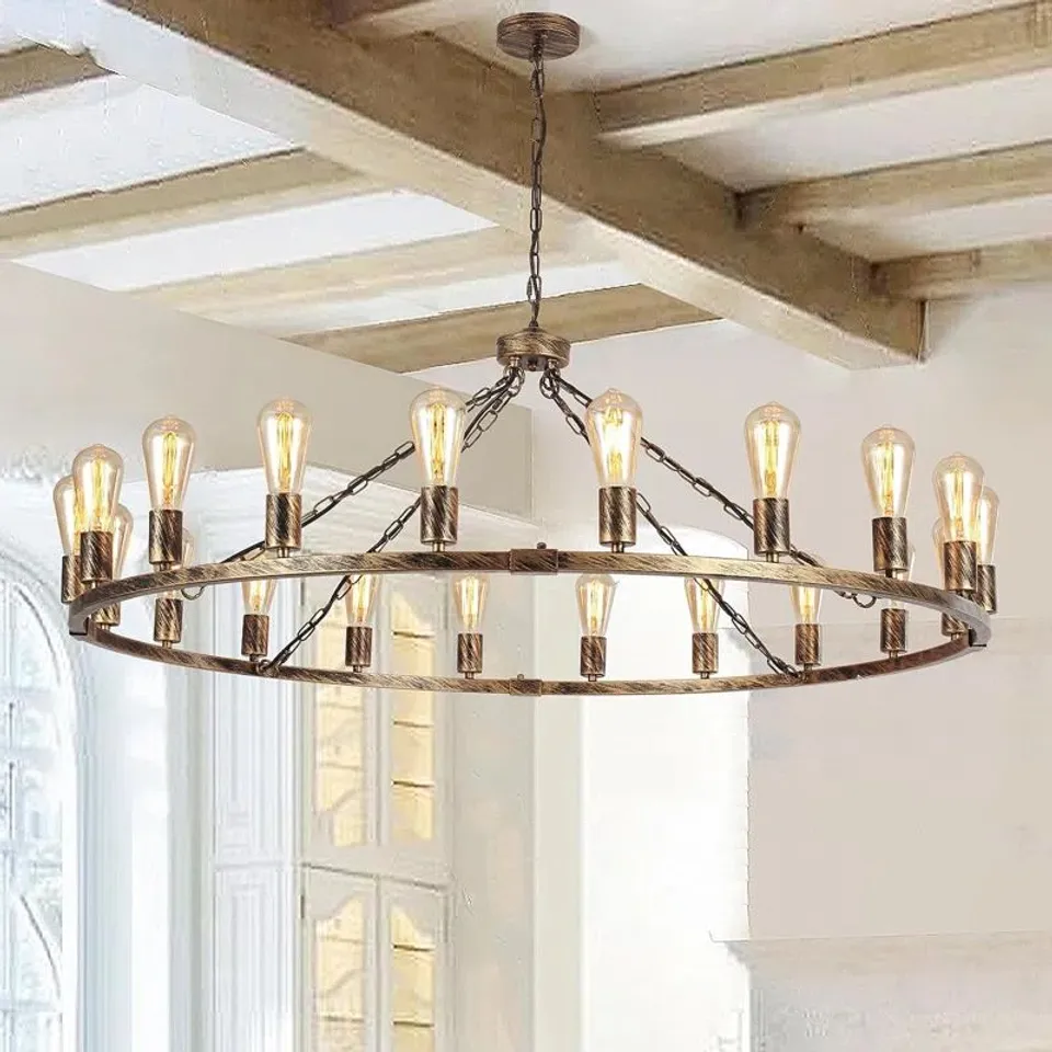 BOXED TURCO 20-LIGHT WAGON WHEEL CHANDELIER (1 BOX)