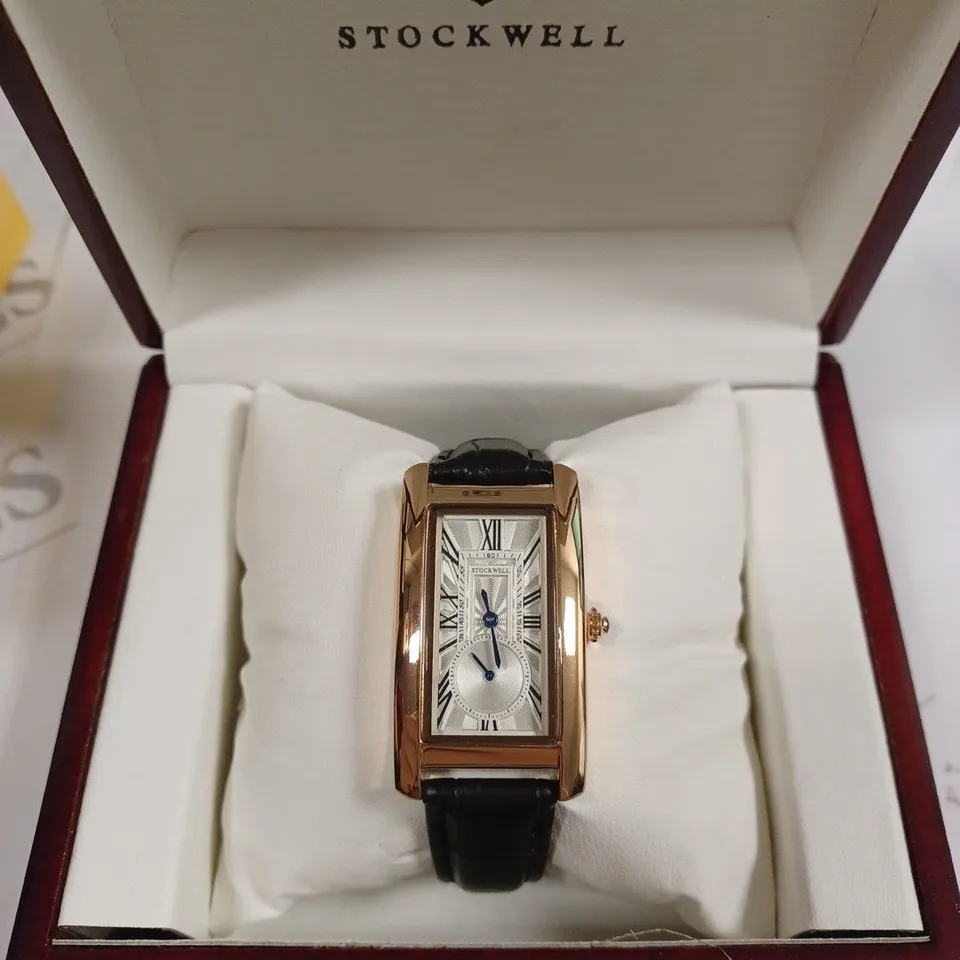 STOCKWELL DOUBLE DIAL BLACK LEATHER STRAP WRISTWATCH 