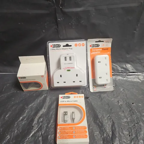 BOX OF APPROXIMATELY 20 OBJECT ELECTRICAL PRODUCTS TO INCLUDE CHARGING CABLES, PHONE HOLDERS AND TRAVEL ADAPTORS