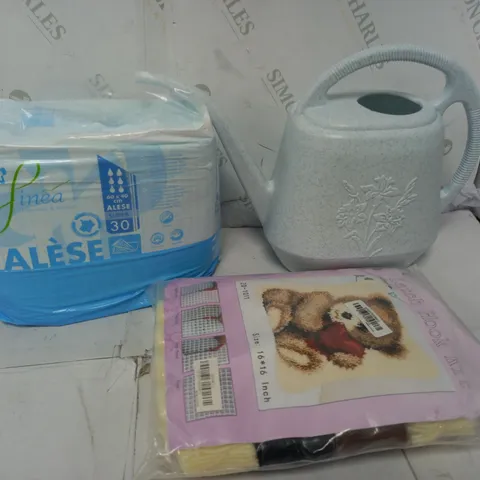 APPROXIMATELY 12 ASSORTED HOUSEHOLD ITEMS TO INCLUDE LATCH HOOK KIT, WATERING CAN, BED PADS, ETC