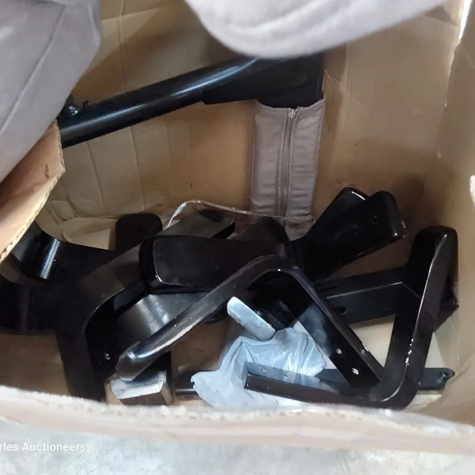 DESIGNER SWIVEL CHAIR & FOOTSTOOL GREY FABRIC 