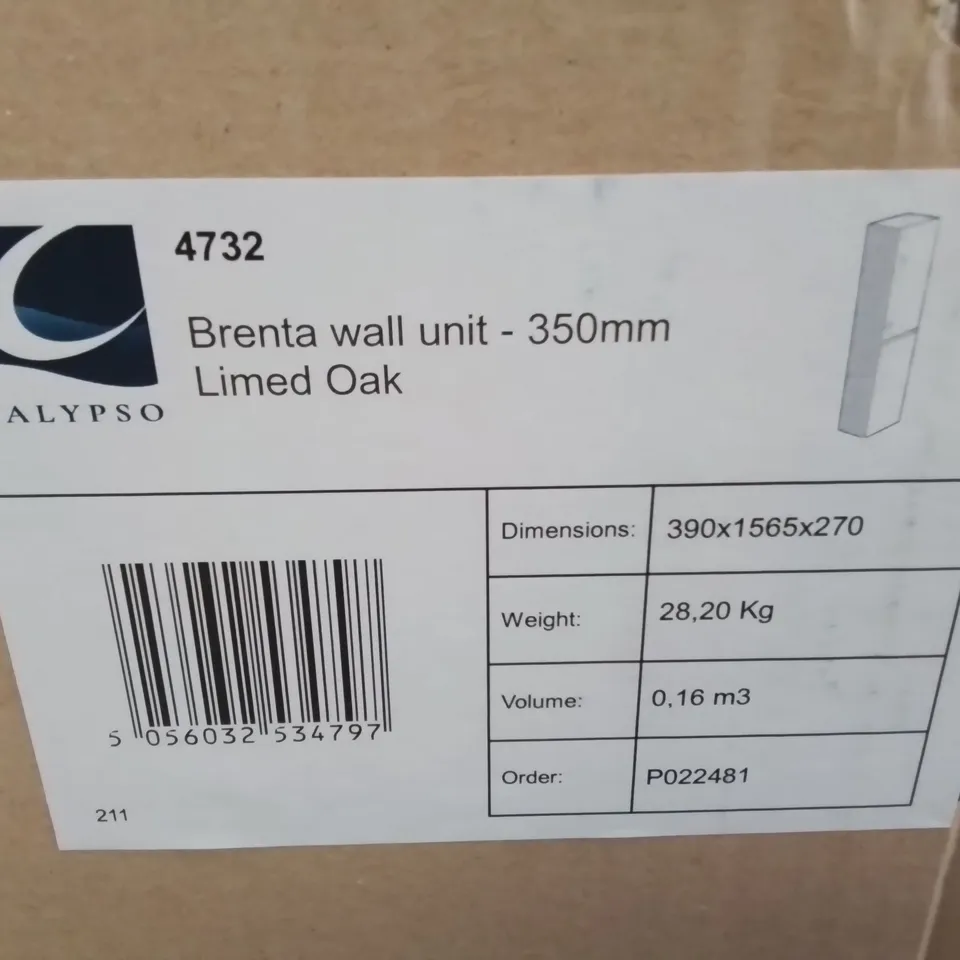 BOXED AS NEW CALYPSO BRENTA WALL UNIT 350MM IN LIMED OAK - 390X1565X270MM