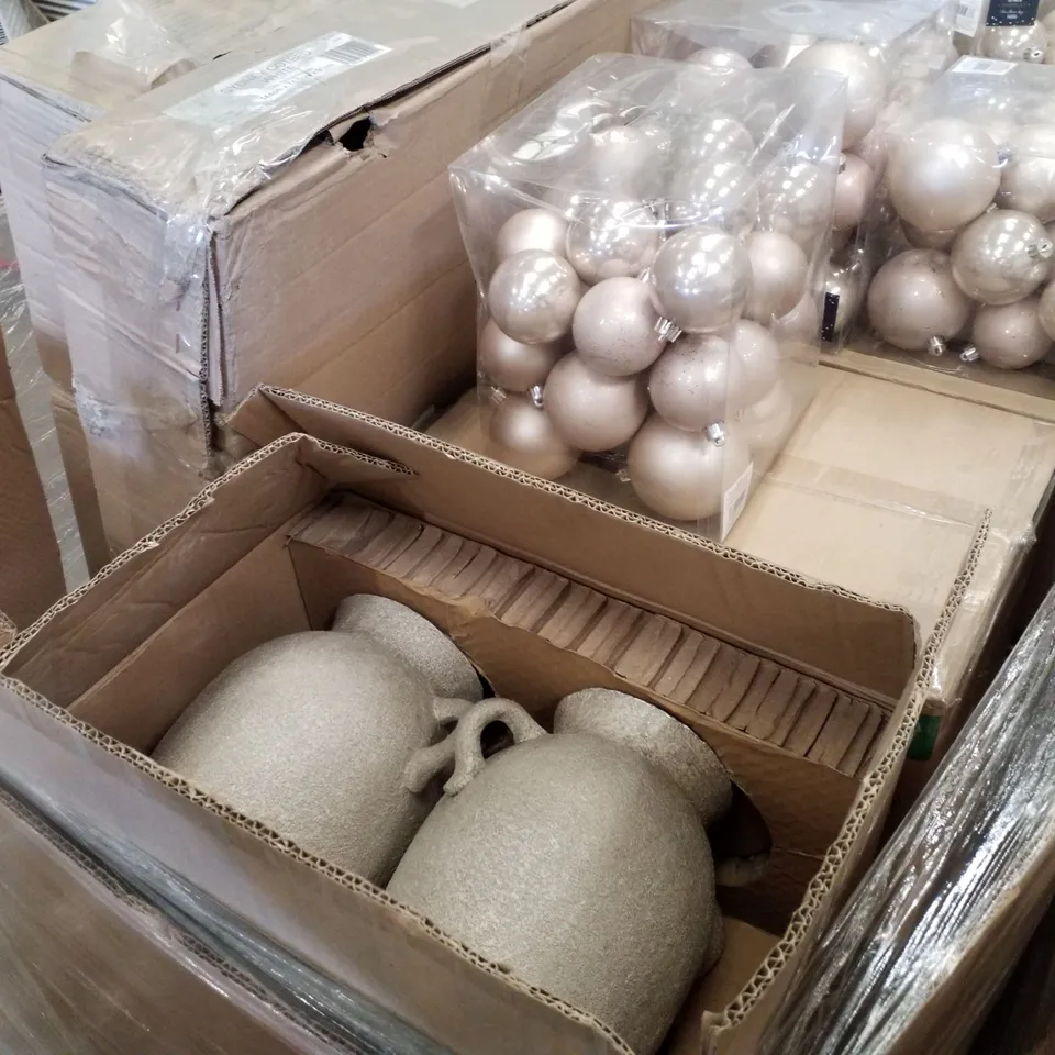 PALLET CONTAINING ASSORTED PRODUCTS INCLUDING CHRISTMAS ORNAMENTS & GREEK URN VASES