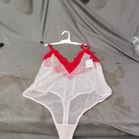 2 X AUDEN RED LACE & PINK MESH BODYSUIT – SIZE XL 