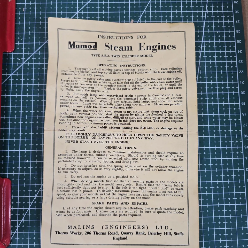 MAMOD STEAM ENGINE SE.3 TWIN CYLINDER MODEL