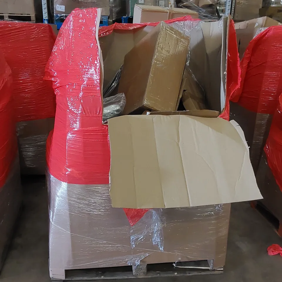 PALLET CONTAINING ASSORTED HOUSEHOLD PRODUCTS INCLUDING MICROWAVE OVEN RACK, PLACEMATS, PICTURE FRAME, BOXED FURNITURE ETC