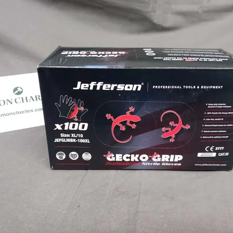 APPROXIMATELY TWENTY BOXES OF JEFFERSON X100 SIZE XL/10 GECKO GRIP PROFESSIONAL NITRILE GLOVES