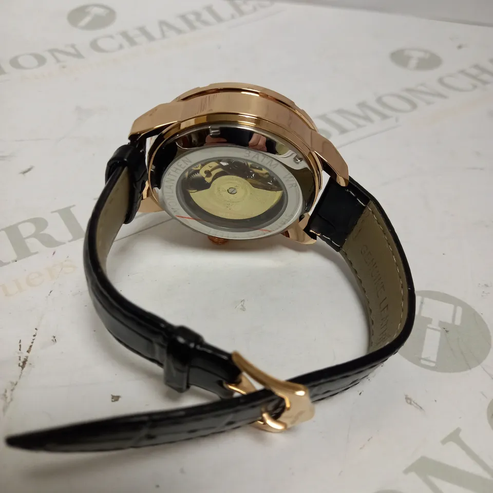 MENS VONLANTHEN AUTOMATIC SKELETON WATCH – V110 - GLASS EXHIBITION BACKCASE – BLACK LEATHER STRAP